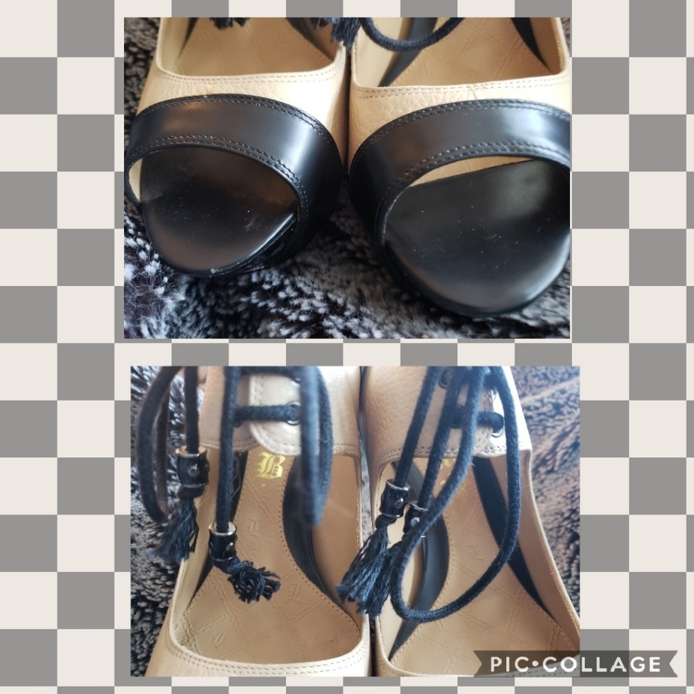 L.A.M.B Chiba Lace Front Black and Tan Peep Toe - Picture 4 of 8